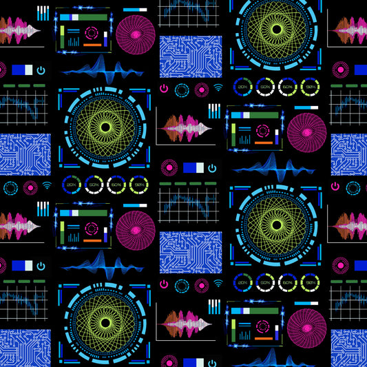 Disco-Tech Techno Maze Black    6928-97 Cotton Woven Fabric