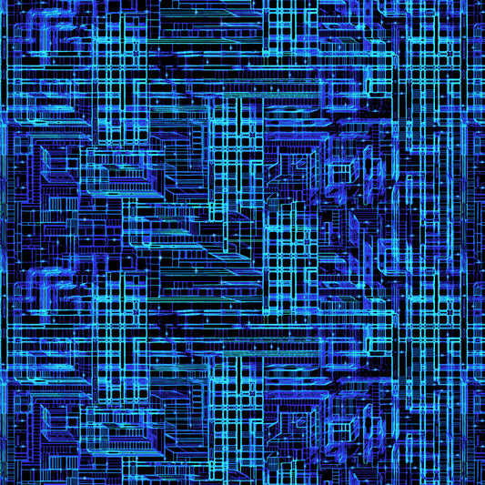 Disco-Tech Techno Maze Blue 6933-77 Cotton Woven Fabric