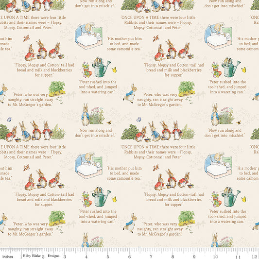 PREORDER ITEM - EXPECTED MAY 2024:  Licensed The Tale Of Peter Rabbit Text Cream    C14701-CREAM Cotton Woven Fabric