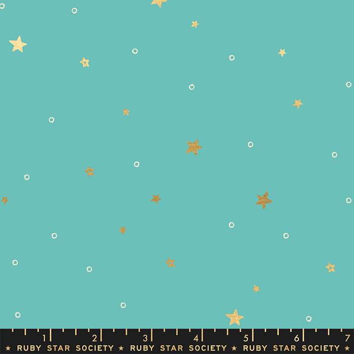 Birthday by Sarah Watts of Ruby Star Society Tiny Stars Turquoise w/Metallic  RS2049-13M Cotton Woven Fabric
