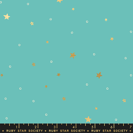 Birthday by Sarah Watts of Ruby Star Society Tiny Stars Turquoise w/Metallic  RS2049-13M Cotton Woven Fabric