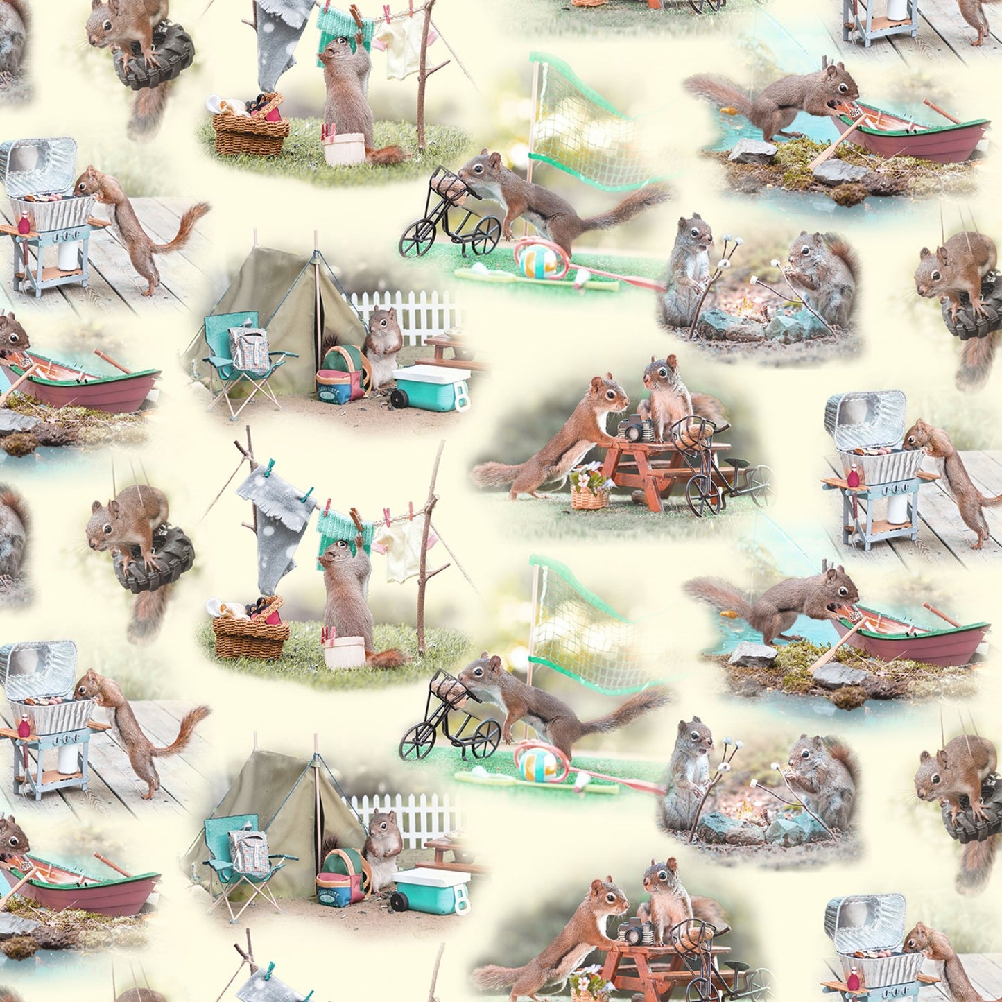 The Secret Life of Squirrels Digital by Nancy Rose Toile Cream    Y3779-57 Cotton Woven Fabric