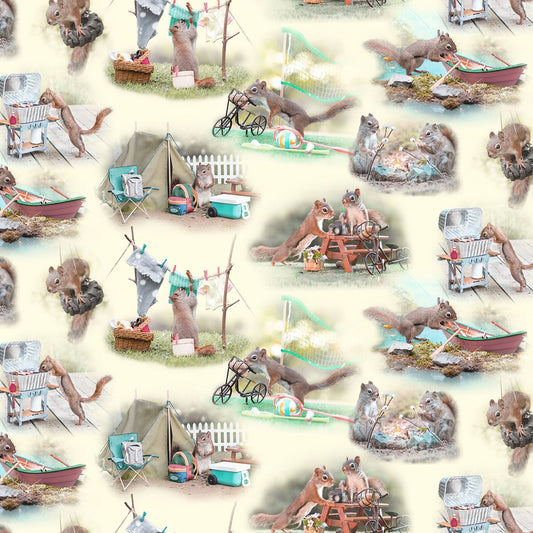 The Secret Life of Squirrels Digital by Nancy Rose Toile Cream Y3779-57 Cotton Woven Fabric