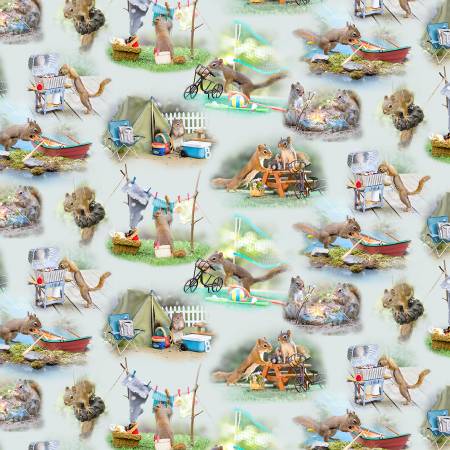 The Secret Life of Squirrels Digital by Nancy Rose Toile Pale Grey    Y3779-137 Cotton Woven Fabric