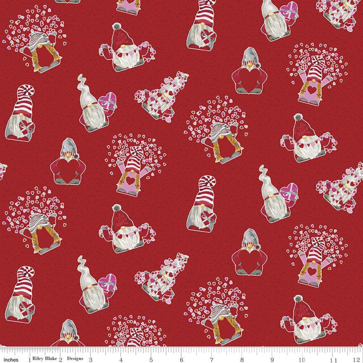 Gnomes In Love by Tara Reed Toss Red     C11311-RED Cotton Woven Fabric