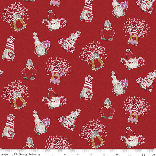 Gnomes In Love by Tara Reed Toss Red C11311-RED Cotton Woven Fabric