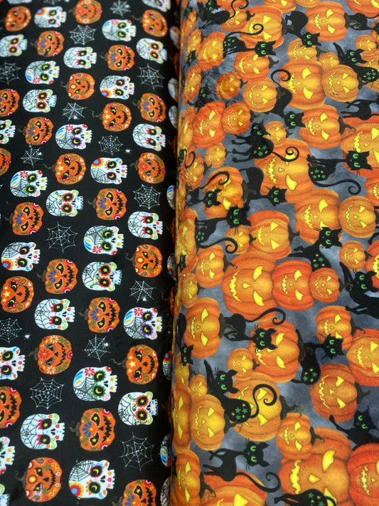 Trick or Treat Ghastly Greetings  100% Polyester Minky   SMP10334-BLAC Fabric