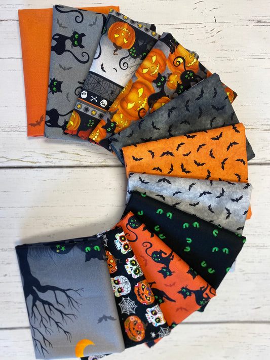 Trick or Treat Ghastly Greetings Black    CX10334-BLAC Cotton Woven Fabric