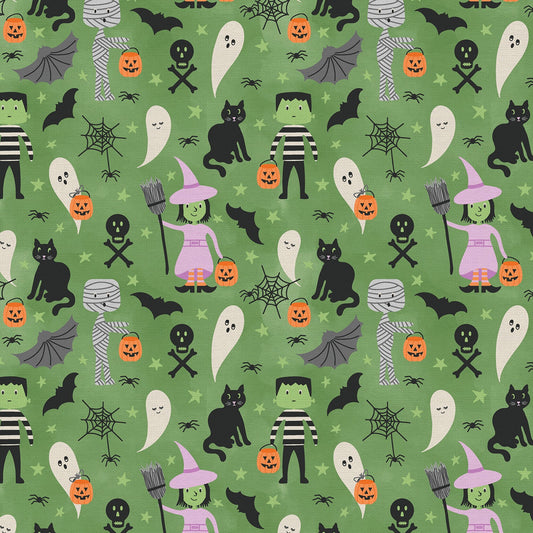 New Arrival: Tricks & Treats Trick Or Treat Green    120-24261 Cotton Woven Fabric