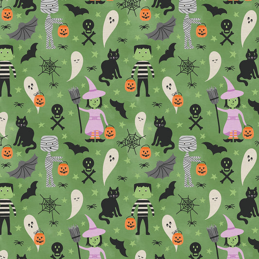 Tricks & Treats Trick Or Treat Green 120-24261 Cotton Woven Fabric