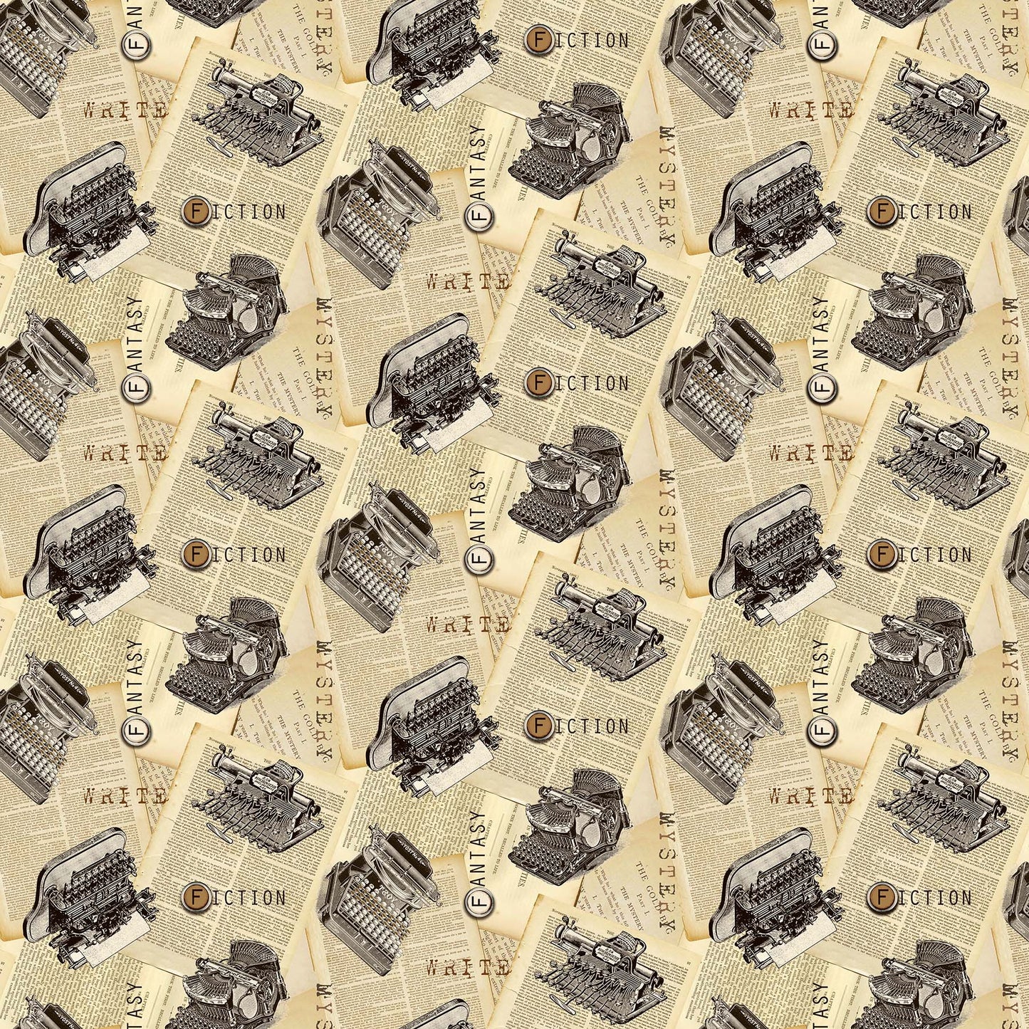 Cat Tales by Charles Wysocki & Deborah Edwards Typewriters Beige    24528-12 Cotton Woven Fabric