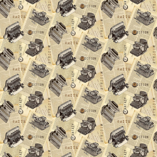 Cat Tales by Charles Wysocki & Deborah Edwards Typewriters Beige    24528-12 Cotton Woven Fabric
