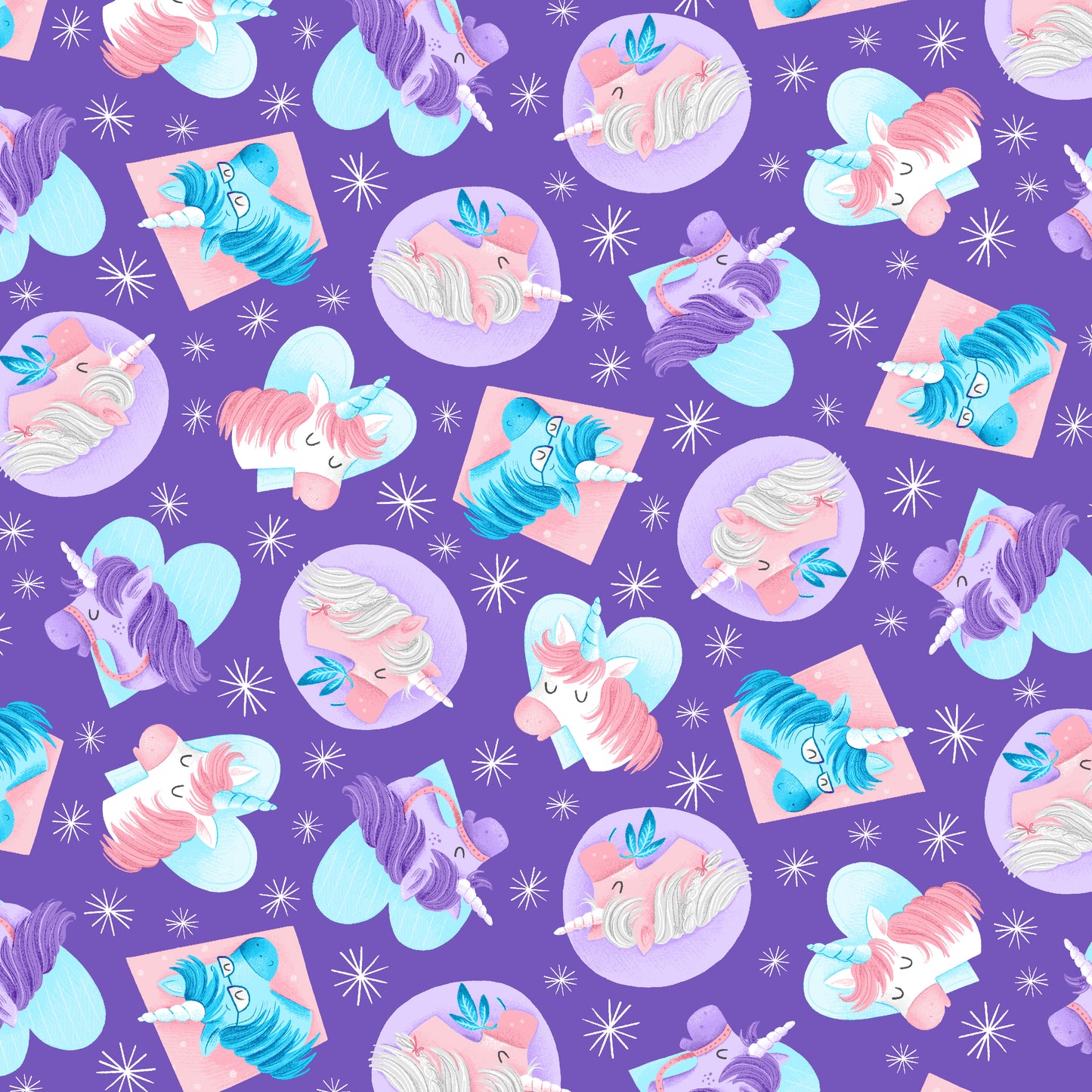 Sparkle Like a Unicorn by Danielle Hartgers Unicorn Faces Med. Purple    1859-52 Cotton Woven Fabric