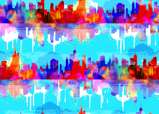 Dogs In The City by Weekday Best Digital Urban Cityscape Turquoise 19139-TRQ-CTN-D Cotton Woven Fabric