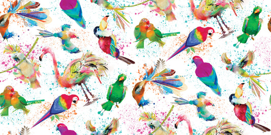 Tropicolor Birds Digital by Connie Haley Vibrant Birds White 19373-WHT-CTN-D Cotton Woven Fabric