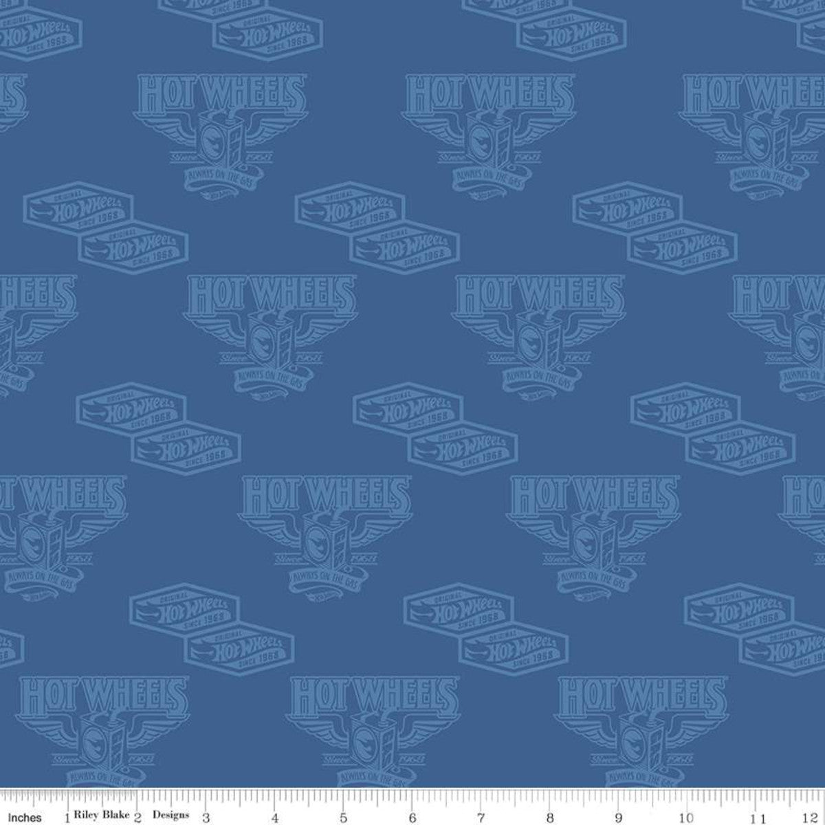 Licensed Hot Wheels Classic Vintage Decals Blue     C11482-BLUE Cotton Woven Fabric
