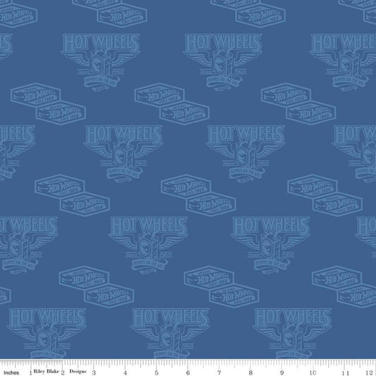 Licensed Hot Wheels Classic Vintage Decals Blue     C11482-BLUE Cotton Woven Fabric