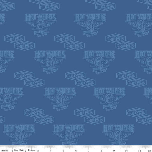 Licensed Hot Wheels Classic Vintage Decals Blue C11482-BLUE Cotton Woven Fabric