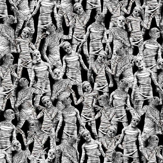 Wicked Walking Dead Mummies Black    CD1828-BLACK Cotton Woven Fabric