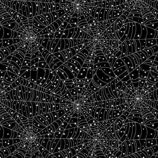 GlowOWeen Glow in the Dark Webs Black 12954GB-12 Cotton Woven Fabric