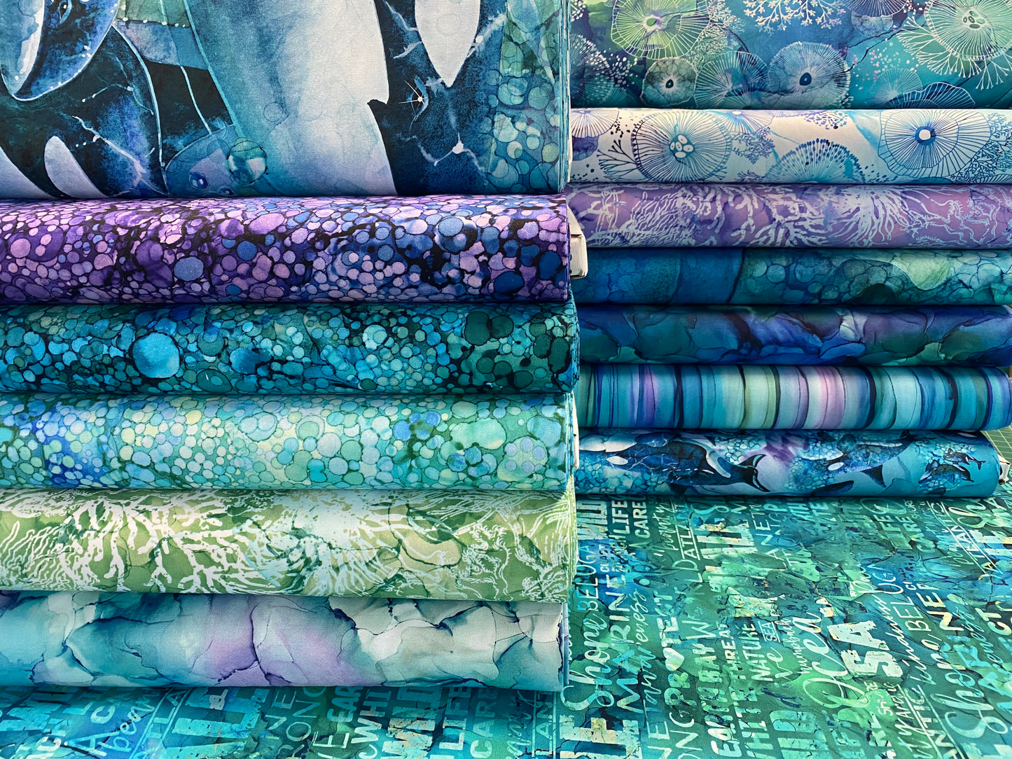 Whale Song Digital by Jody Bergsma, Deborah Edwards and Melanie Samra Words Teal    DP24985-64 Cotton Woven Fabric