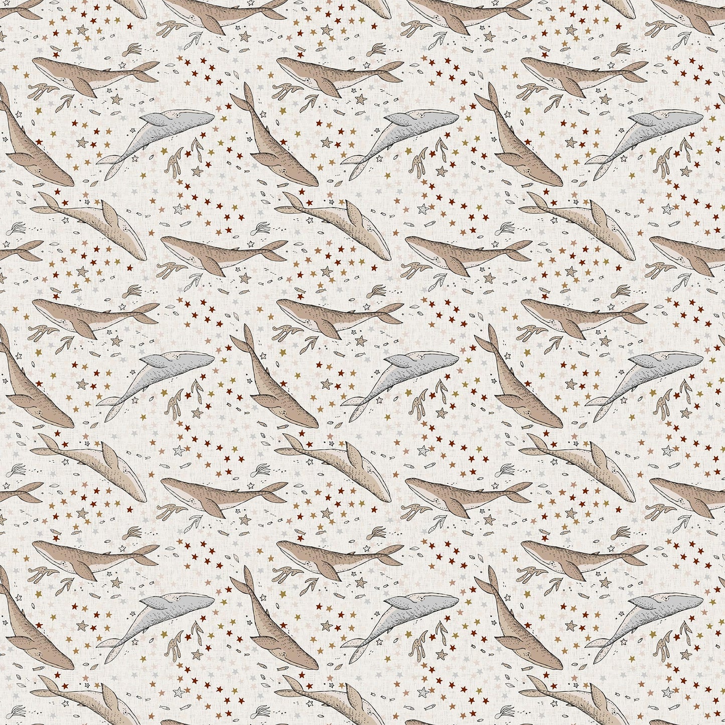 Calm Waters by Bernadett Urbanovics Whales Cream    90619-12 Cotton Woven Fabric