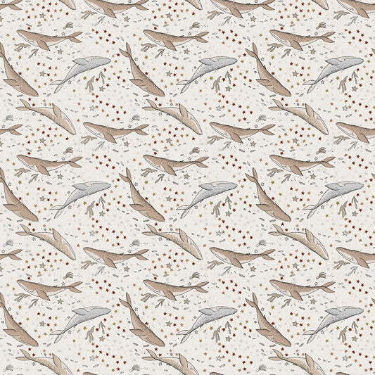 Calm Waters by Bernadett Urbanovics Whales Cream    90619-12 Cotton Woven Fabric