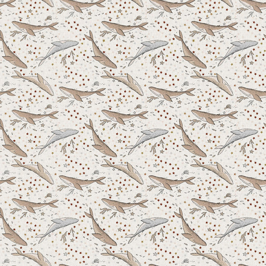 Calm Waters by Bernadett Urbanovics Whales Cream 90619-12 Cotton Woven Fabric