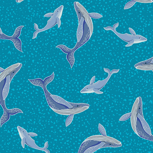 Ocean Glow (Glow in the Dark) Whales Sea Blue A781.1 Cotton Woven Fabric