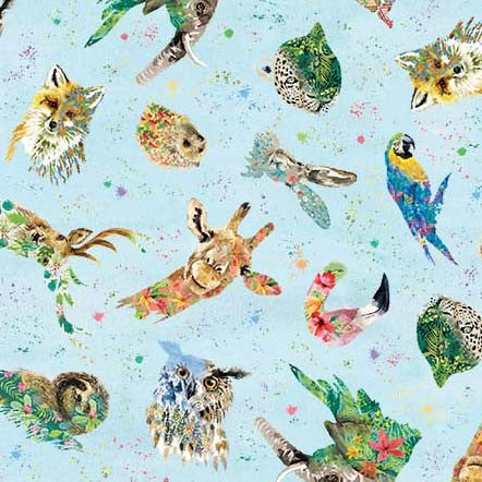 Brush with Nature by Louise Nisbet Wildlife Portraits Blue Tossed DDC10483-BLUE Cotton Woven Fabric
