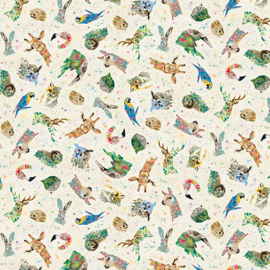 Brush with Nature by Louise Nisbet Wildlife Portraits Cream Tossed DDC10483-CREA Cotton Woven Fabric