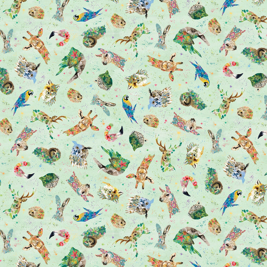 Brush with Nature by Louise Nisbet Wildlife Portraits Green Tossed DDC10483-GREE Cotton Woven Fabric