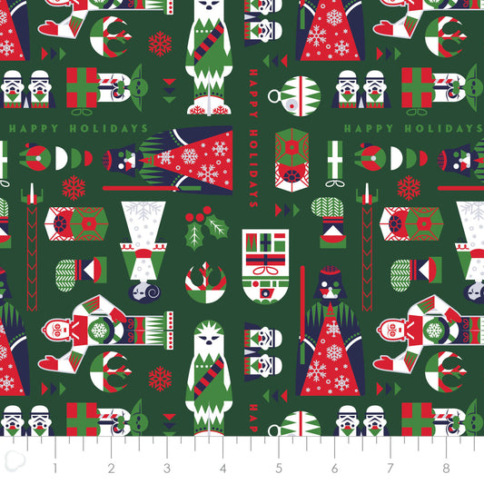 Licensed Character Winter Holiday IV Winter Holiday Force Toss Green 73011380-03 Cotton Woven Fabric