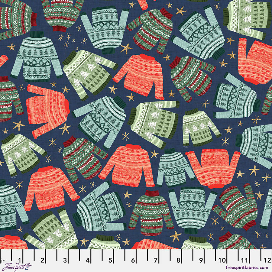 Christmas Squad by Mia Charro Winter Warmth Navy    PWMC018.XNAVY Cotton Woven Fabric