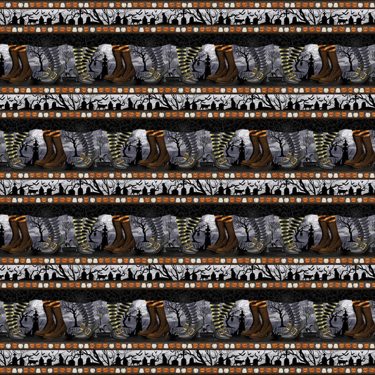 Midnight Magic by Grace Popp Witch Legs Border Stripe Black 6404S-93 Cotton Woven Fabric