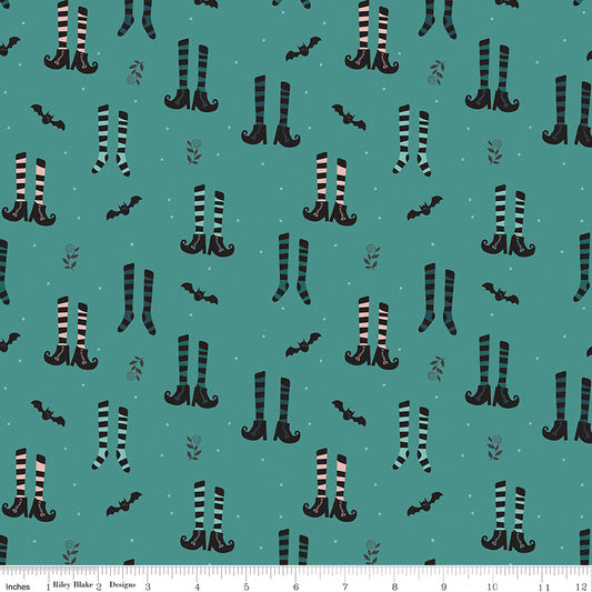 New Arrival: Little Witch by Jennifer Long Witches Socks Light Teal    C14561-LTTEAL Cotton Woven Fabric