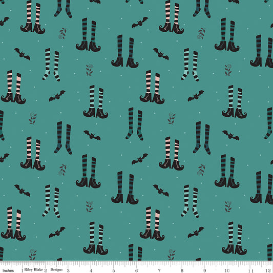 Little Witch by Jennifer Long Witches Socks Light Teal C14561-LTTEAL Cotton Woven Fabric