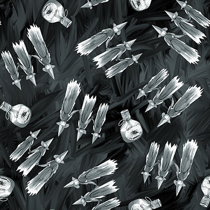 Halloween Countdown by Urban Essence Designs Witches with Potion Bottles Black Glow in the Dark 2260G-99 Cotton Woven Fabric