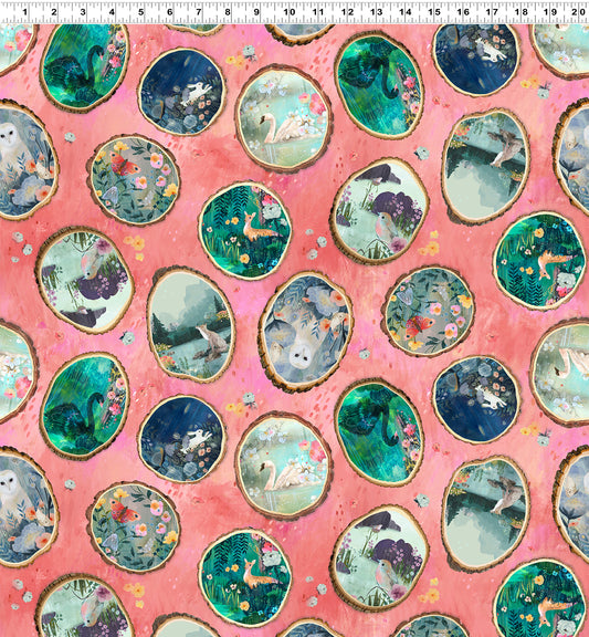 Moments Digital by Kendra Binney Wood Rounds Coral Y3741-39 Cotton Woven Fabric