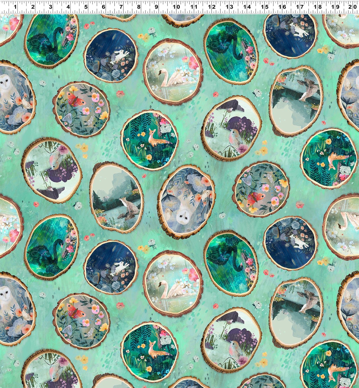 Moments Digital by Kendra Binney Wood Rounds Turquoise    Y3741-101 Cotton Woven Fabric
