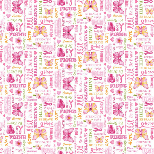 A Pink Celebration by Lilac Bee Designs Word Print White    7307-02 Cotton Woven Fabric