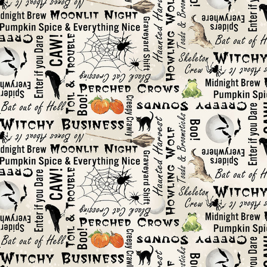 Toil & Trouble by Heatherlee Chan Collection Words Light Khaki Y4162-11 Cotton Woven Fabric