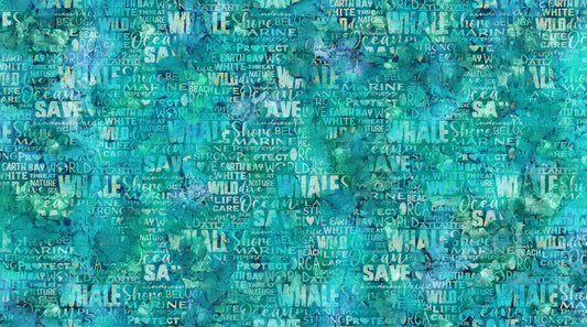Whale Song Digital by Jody Bergsma, Deborah Edwards and Melanie Samra Words Teal DP24985-64 Cotton Woven Fabric