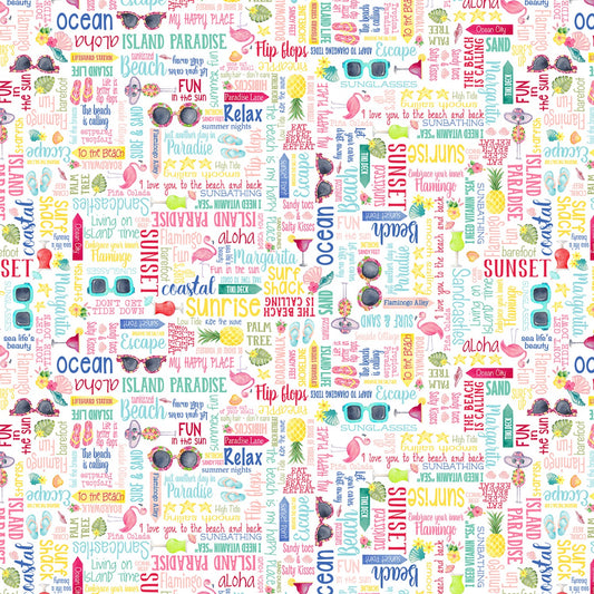 Fun in the Sun by Andi Metz Words White 12599B-09 Cotton Woven Fabric