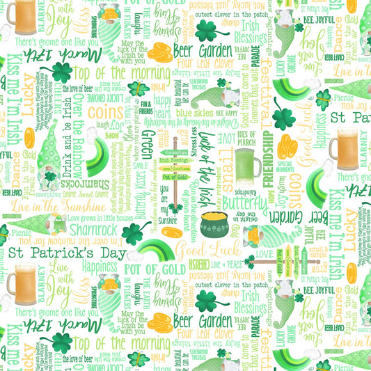 Lucky Gnomes by Andi Metz Words White 12663B-09 Cotton Woven Fabric