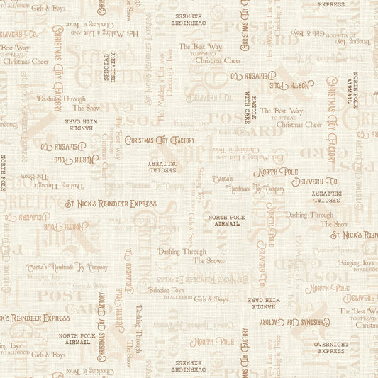 North Pole Express by Pela Studio Writing Cream NPEX4764-E Cotton Woven Fabric