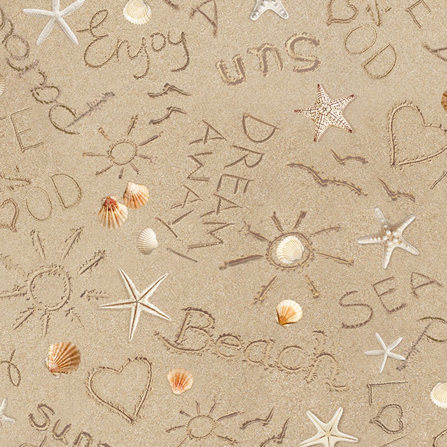 Beach Dreams Writing On Sand  C1234-SAND Cotton Woven Fabric