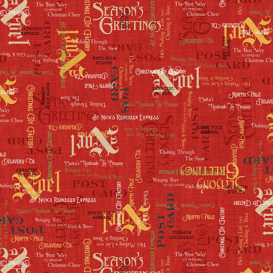 North Pole Express by Pela Studio Writing Red NPEX4764-R Cotton Woven Fabric