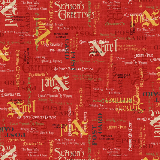 North Pole Express by Pela Studio Writing Red NPEX4764-R Cotton Woven Fabric